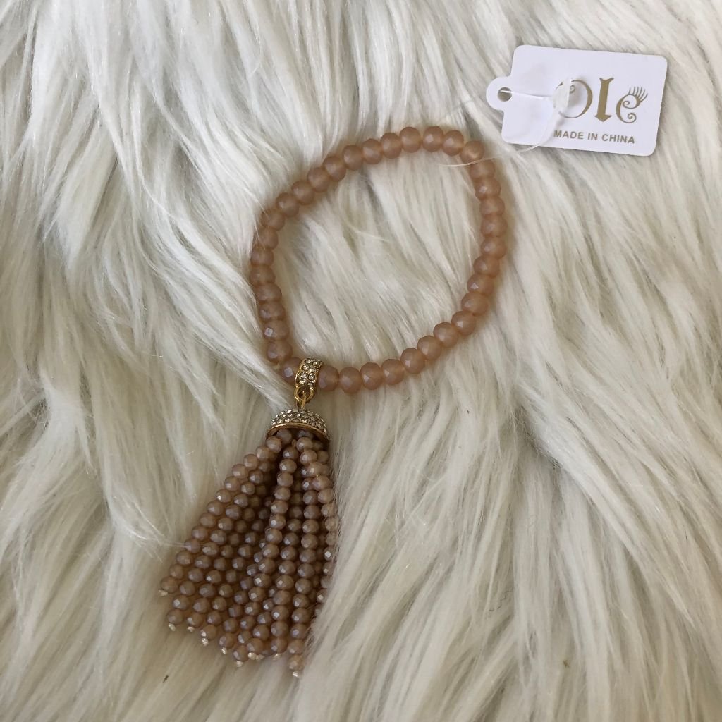 Ole Champagne Crystal Beads Stretch Tassel Bracelet
